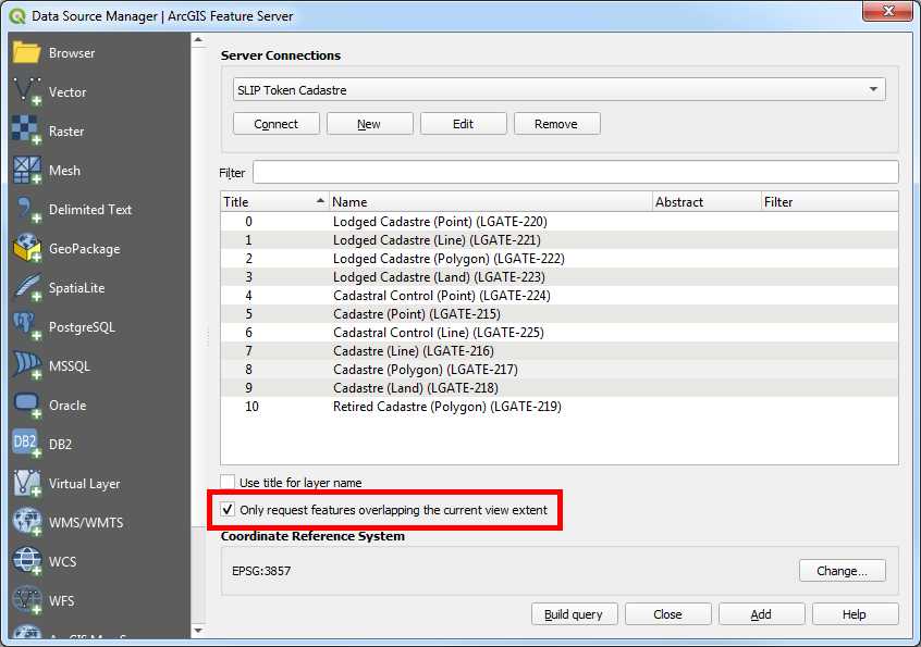 Image: QGIS - add an ArcGIS feature server layer