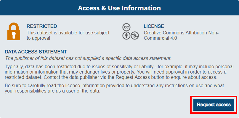 The Access & Use Information on a dataset page.