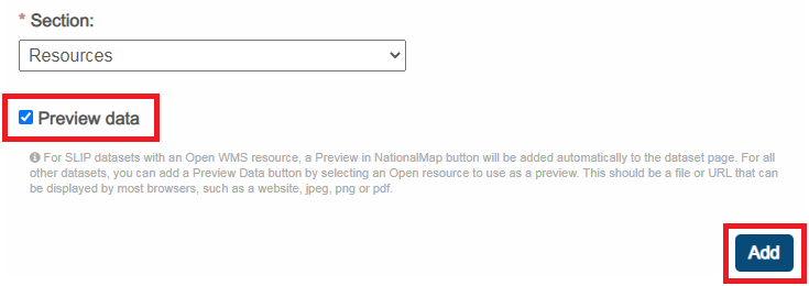 Adding a new resource. The preview data checkbox has been selected.
