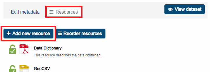 The add new resource button on a resources edit page.