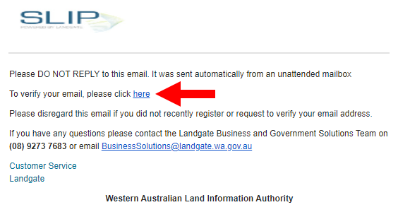 Screenshot of the verification email.