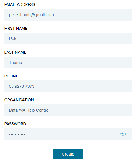 Screenshot of a completed SLIP account registration form.